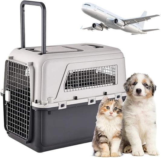 Generic Large Dog Crate Pet Box Length 33in/Width 21.6in/Height 25.2in Dogs Kennel with Handle & Metal Door Dog Carrier for Indoor Outdoor Puppies Kittens