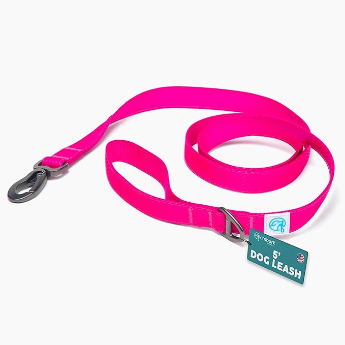 Embark Adventure Dog Leash – Strong & Sturdy for Small, Medium & Large Dogs, Colorful (Pink, 5 Ft)