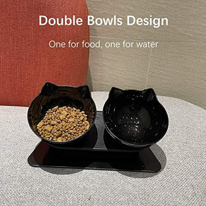 Luck Dawn Double Elevated Cat Bowls with Raised Stand, 15 Tilted cat Bowl Design Neck Guard Stand Raised Pet Food Water Feeder Bowl for Cats or Small Dogs - Image 3