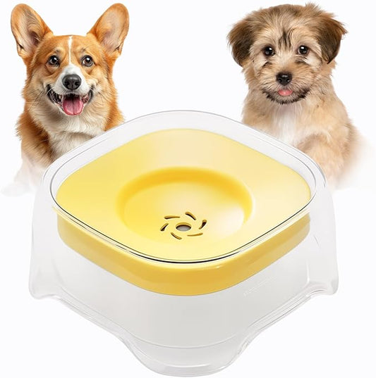 Splash-Proof Cat & Dog Water Bowl 2L Anti-Spill Design Reduces Refill Frequency Splash-Resistant Bowl Keeps Surroundings Clean Slow-Drink Bowl Designed for Pets Who Splash Water- (Yellow)