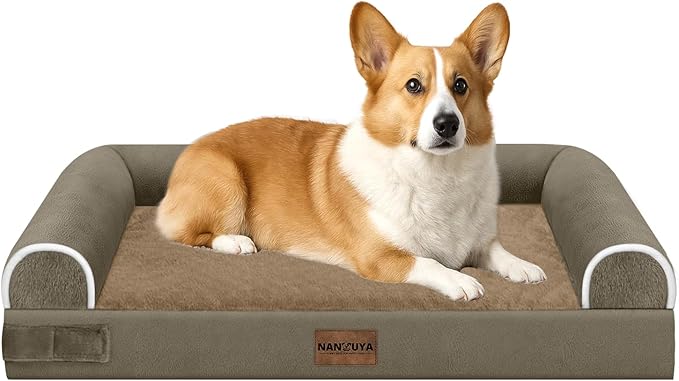 Medium Large Dog Bed Orthopedic Washable: Beds Bolster Medium Large Sized Dog Bed Egg Crate Foam Couch Sofa Waterproof with Removable Cover - Brown