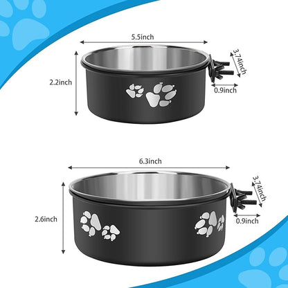 Kennel Water Bowl Hanging, Stainless Steel Dog Crate Water Bowl No Spill, 2 Pack Hanging Dog Bowls for Kennel Cage Crate,Metal Pet Food Dish Coop Cup for Small Medium Dogs Cat Puppy