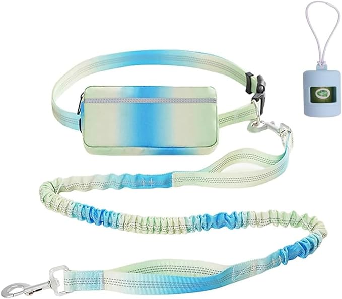Hands-Free Zipper Pouch Dog Leash 4-6 Foot Elastic Waist Leash Suitable for Medium to Large Dogs Dual-Layer Cushioned Handle & Jogging Dual-Use Design，Green