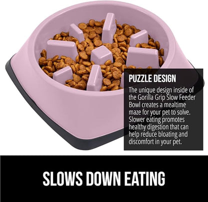 GORILLA GRIP Patented BPA Free Slow Feeder Dog Bowls, Interactive Puzzle Toy for Dogs and Cats Food Training Enrichment, Keeps Pets Busy and Prevents Puppy Overeating, All Breeds, 2 Cup, Pink