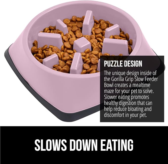 GORILLA GRIP Patented BPA Free Slow Feeder Dog Bowls, Interactive Puzzle Toy for Dogs and Cats Food Training Enrichment, Keeps Pets Busy and Prevents Puppy Overeating, Small Breeds, 1 Cup, Pink