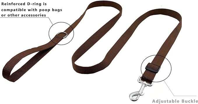 6FT/ 10FT Adjustable Dog Leash, Nylon Dog Leashes for Medium Large Dogs (6FT, Brown)
