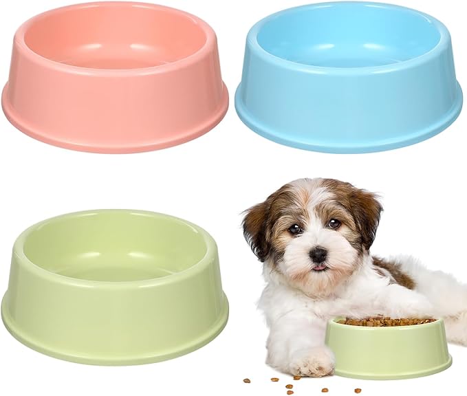 Balacoo 3 Pcs Large Plastic Dog Bowl, Candy Color Reusable Pet Food and Water Bowl, Stackable Dog Food Dishes for Puppy Cat Rabbit - Smooth Edges, Random Color