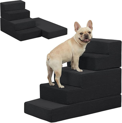 Dog Stairs for Small Dogs, 5 Step Pet Stairs for High Beds and Couch, Dog Steps for Bed Balanced 22.4" H, Foldable Pet Ramp for Large Cats Climb, Non-Slip Bottom Doggy Step, Black