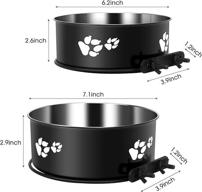 Dog Crate Bowls Hanging 2 Pack, ShineMe Hanging Food and Water Bowl for Dog Cage, Crate, Kennel - No Spill Metal Feeder Crate Bowls for Large and Medium Dogs (7.1x2.9” & 6.2x2.6”)