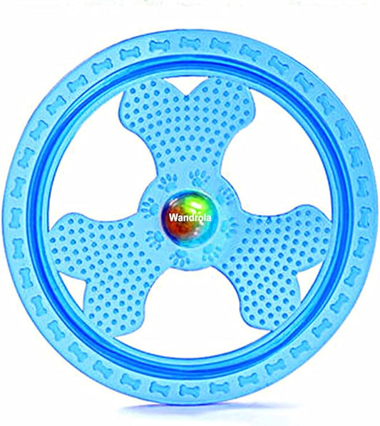 Flying Disc Dog Sport Toy with Flashing LED Lights, Light Up Pet Disk for Ultimate Night Time Play, Blue