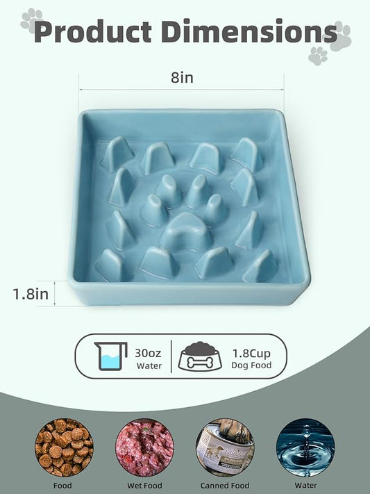 Ceramic Slow Feeder Dog Bowl, 1.8 Cup Fun Pet Food Dish for Small & Medium Breeds to Slow Down Eating, Anti-Gulping, Stop Bloat, Preventing Choking (Turquoise)