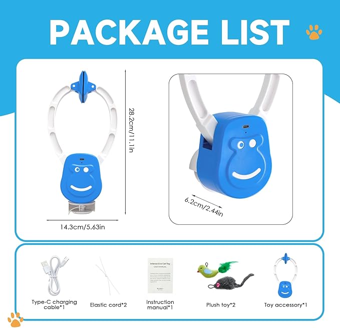 Interactive Cat Toy for Indoor Cats, 360° Auto-Rotating Door Hanging Teaser with Motion Activation, USB-C Rechargeable Quiet Self Play Cat Toy for Bored Indoor Adult Cats and Kittens