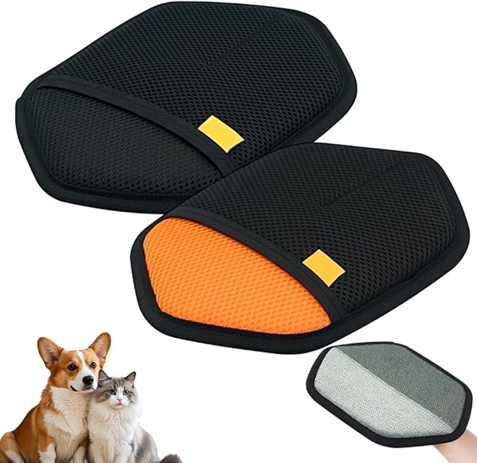 2 Pack Pet Hair Removal Glove for Cats & Dogs, 2026 Upgrade Pet Hair Remover Electrostatic Gloves Pet Hair Remover Glove for Couch, Furniture, Carpet, Curtain (Orange+Black)