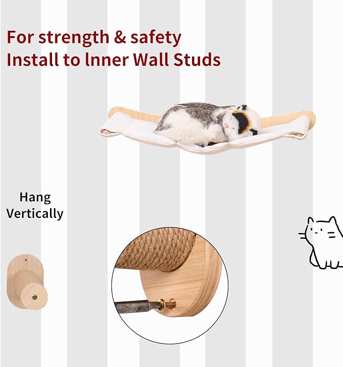 Cat Hammock Wall Mounted Shelf with Two Steps - Cat Wall Shelves and Perches for Sleeping, Playing, Climbing, and Lounging - Modern Bed & Furniture for Large Cats or Kitty