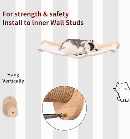 Cat Hammock Wall Mounted Shelf with Two Steps - Cat Wall Shelves and Perches for Sleeping, Playing, Climbing, and Lounging - Modern Bed & Furniture for Large Cats or Kitty