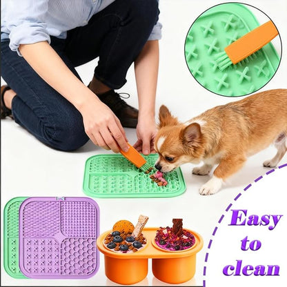 7.87" Dog&Cat Lick Mat with Suction Cups Set,Frozen Treat Puzzle Dispenser for Puppy,Dog Enrichment Toy Foam Ball for Anxiety Relief