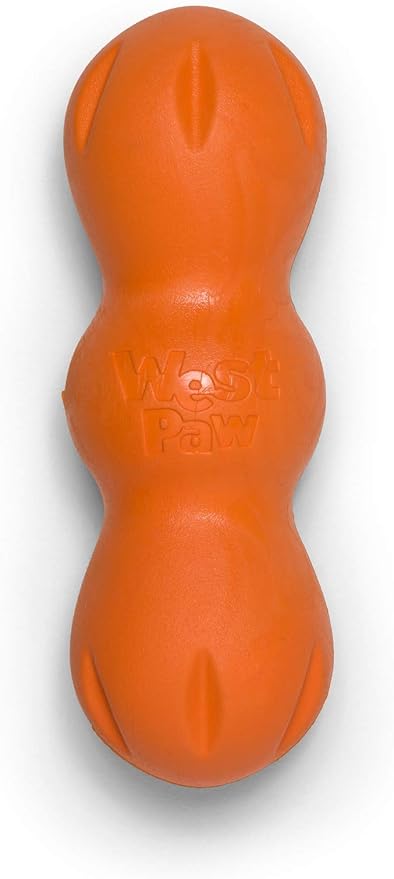 WEST PAW Zogoflex Rumpus Dog Chew Toy – Floatable Toy for Dogs, Aggressive Chewers – Puppy Chewing Toys for Catch, Fetch – Recyclable, Dishwasher-Safe, Medium 6.25", Tangerine