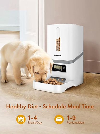 NPET Automatic Cat Feeder, 6L Dog Food Dispenser with Desiccant Bag for Pet Dry Food, 1-4 Meal Per Day Automatic Dog Feeder for Cats & Dogs (White)
