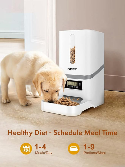 NPET Automatic Cat Feeder, 6L Dog Food Dispenser with Desiccant Bag for Pet Dry Food, 1-4 Meal Per Day Automatic Dog Feeder for Cats & Dogs (White)