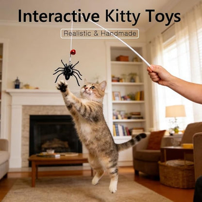 Feather Cat Toy Attachments - 2 Pcs Handmade Simulation Insects Natural Spiders - Cat Toy Wand Refills - Mini Insects Cat Lures Wand Attachment Replacement for Kitty Kitten Indoor