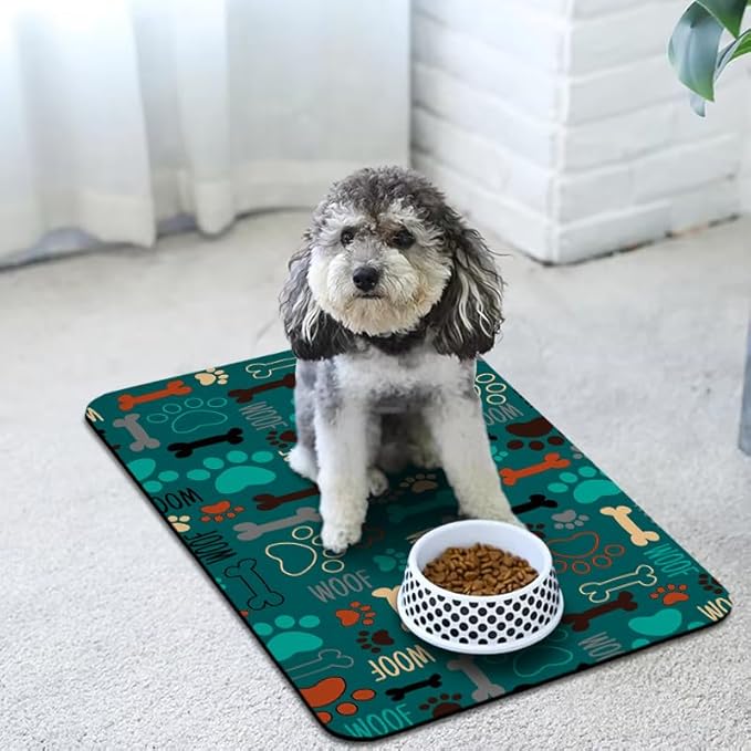 Dog Food Mats for Floors Waterproof, Pet Water Bowl Mats Pet Feeding Absorbent Placemats Green 16 * 24 inch