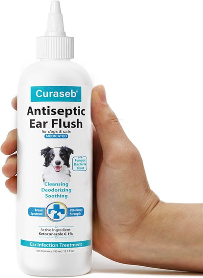 Curaseb Dog Ear Infection Treatment Solution – Soothes Itchy & Inflamed Ears – Cleans Debris and Buildup - 12oz