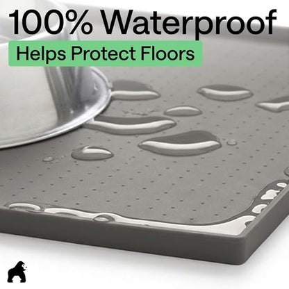 GORILLA GRIP 100% Waterproof Raised Edge BPA Free Silicone Pet Feeding Mat, Dog Cat Food Mats Contain Spills Protects Floors, Placemats for Cats and Dogs Water Bowl, Pets Accessories 23x15 Gray