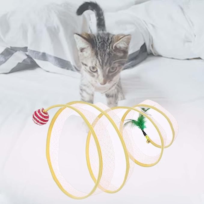 Generic Cat Interactive Toys Pet Spring Game Folding Indoor S-Type Cat Tunnel Toy for Puppy Kitten Accessories Home B Sisal Round