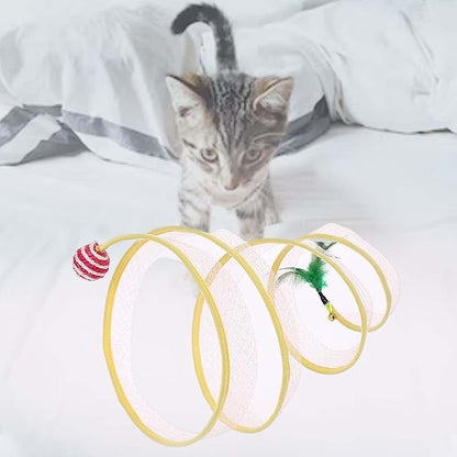 Generic Cat Interactive Toys Pet Spring Game Folding Indoor S-Type Cat Tunnel Toy for Puppy Kitten Accessories Home B Sisal Round