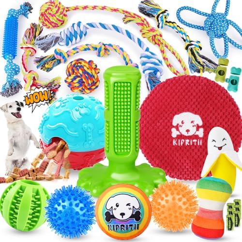 KIPRITII 25 Pack Dog Toys Set – Ideal for Teething, Entertainment & Interactive Play, Includes Puppy Toys, Rope Toys, Treat Balls and Squeaky Dog Toys by KIPRITII