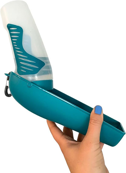 Messy Mutts Travel Water Bottle with Removable Bowl | 16 oz / 500 mL Teal Pet Portable Water Bowl and Bottle | Lightweight Pet Travel Accessory