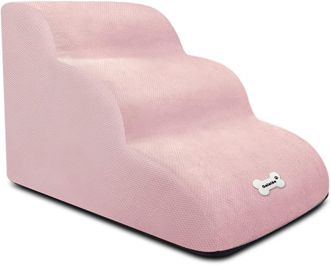 Dog Stairs, Soft Comfortable Pet Stairs with Washable & Zippered Cover, Easy Climb Dog Ramp Steps, Dog Ramps for Sofa Bed(Pink)