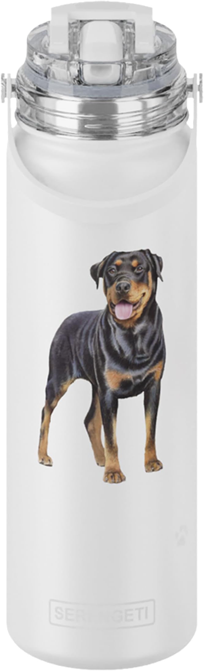 SERENGETI 24 Oz Water Bottle Stainless Steel with Spill Proof Lid - Double walled Vacuum Insulated water flask - Realistic 3D Print of your favorite dog (Rottweiler)