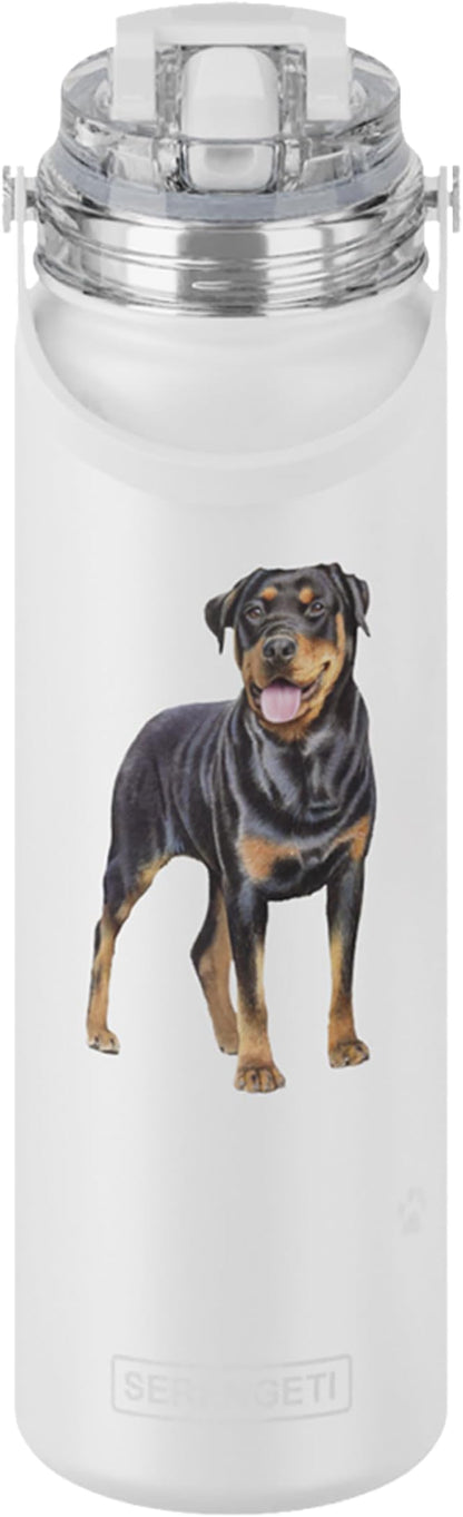 SERENGETI 24 Oz Water Bottle Stainless Steel with Spill Proof Lid - Double walled Vacuum Insulated water flask - Realistic 3D Print of your favorite dog (Rottweiler)