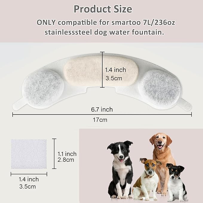 16 Pack Pet Water Fountain Filters Compatible with Smartoo 7L / 236oz / 1.8Gal Stainless Steel Dog Water Fountain, Pet Dog Fountain Filter Replacement,16 Filters + 16 Sponge