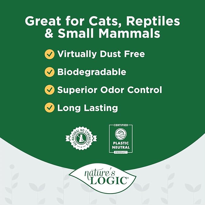 Nature's Logic 100% Natural Pine Pellet Cat Litter - 100% Ponderosa Pine, Dust-Free, Unscented, Biodegradable - Safe for Cats, Kittens, Reptiles & Small Pets - Highly Absorbent - 24lb (2,12lb)