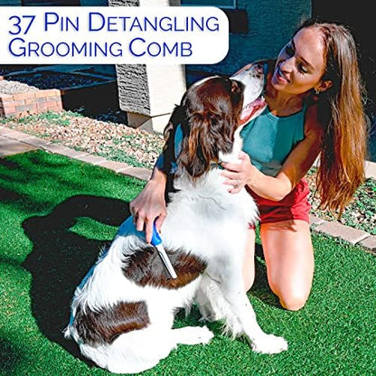 Detangling Dog Comb with Long & Short Stainless Steel Metal Teeth - Dogs, Cats & Small Animals for Removing Matted Fur, Knots & Tangles - Image 2