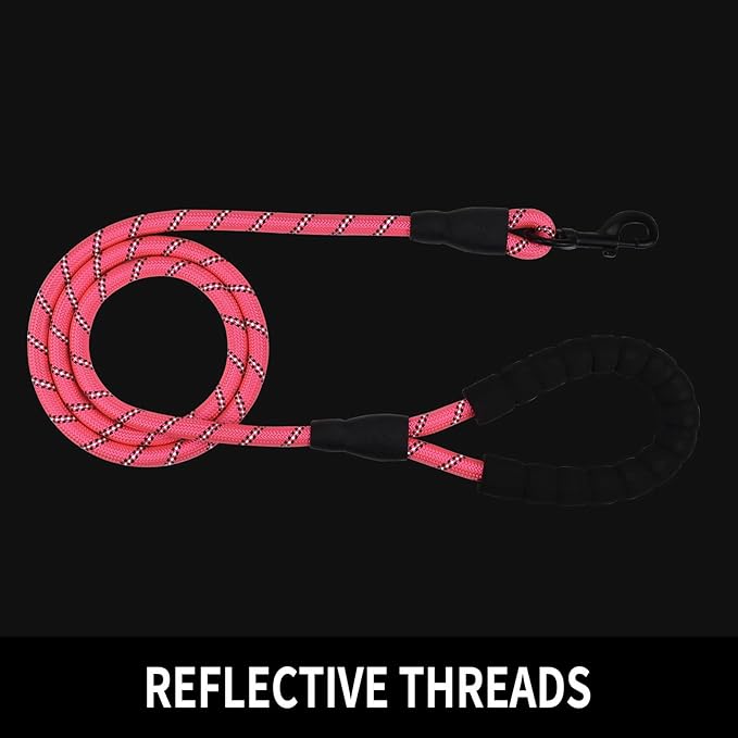 5/6 FT Strong Pet Dog Leash with Soft Padded Handle,Highly Reflective Rope for Night Walking,360-Degree Rotating Metal Buckle Without Tangles,Suitable for Small,Medium and Large Dogs.(5ft)