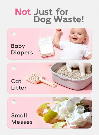 Dog Poop Bags Rolls, 320 Count (20 Refills) - 60% Recycled Plastic Baby Powder Scented - Leak Proof, Extra Thick Waste Bag with Easy-Peel Sticker (Pink)