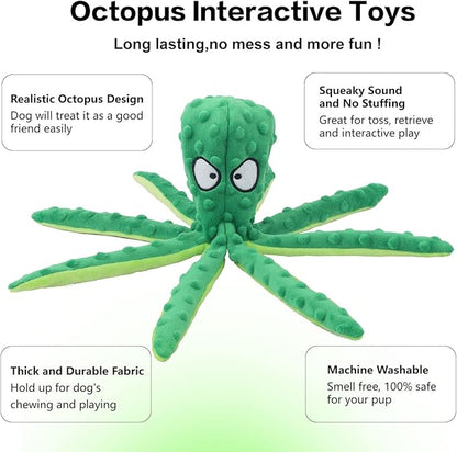 Dog Squeaky Toys Octopus - No Stuffing Crinkle Plush Dog Toys for Puppy Teething, Durable Interactive Dog Chew Toys for Small, Medium and Large Dogs Training and Reduce Boredom, 2 Pack