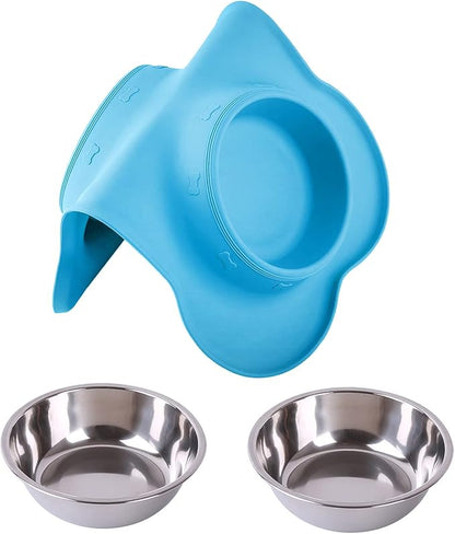 Hubulk Pet Dog Bowls 2 Stainless Steel Dog Bowl with No Spill Non-Skid Silicone Mat + Pet Food Scoop Water and Food Feeder Bowls for Feeding Small Medium Large Dogs Cats Puppies (X- Large, Turquoise)