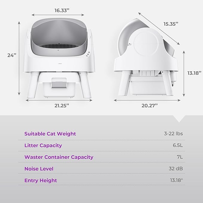 PetPivot Automatic Litter Box for Cats, Open-Top Design with Safety Sensors, Includes Liners and Litter Mat, Suitable for Multi-Cat Homes, Grey