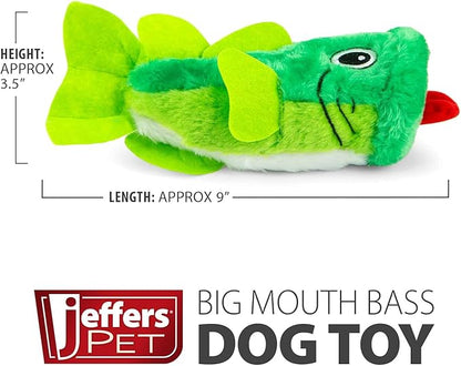 Jeffers Pet Big Mouth Bass Dog Toy, 9" – Plush Fish Toy for Dogs, Chew, Fetch, Toss, Snuggle, Interactive Play, Funny, Stocking Stuffer, Squeaky, Cute, Soft, Durable, Indoor, Outdoor