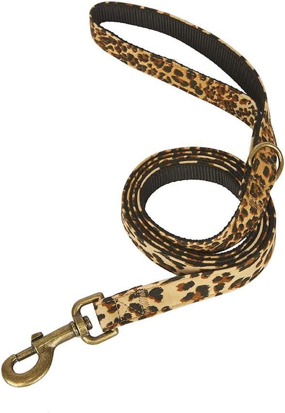 Dog Leash Leopard Pattern, 5 Feet Length, Durable Nylon with Ribbon for Medium and Large Dogs.(Medium, Leopard Leash)