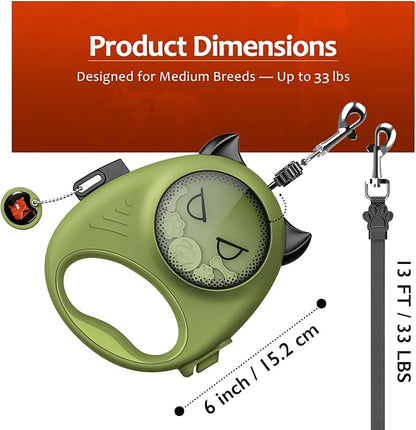 Retractable Dog Leash – 13ft Strong Nylon Tape, Auto-Locking, Tangle-Free, One-Touch Brake, Comfortable Grip – Fun Halloween Design for Small Dogs up to 33 lbs, Haminway Cheeky Imp Design