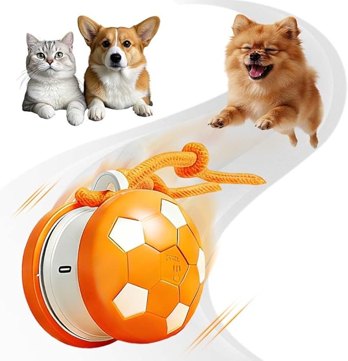 Interactive Dog Toys, 2026 Upgraded Motion-Activated Electric Automatic Rolling Ball with Rope, Random Path Movement, Rechargeable Boredom Relief Toy for Small Medium Large Dogs (Orange)