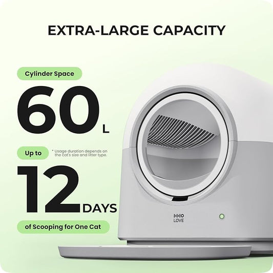 HHOLOVE Self Cleaning Litter Box Automatic with Safety Sensors, Odor Control, Real-Time Health & Weight Monitor, Ultra-Quiet, 60L Large Capacity for Multiple Cats, 2026 Version