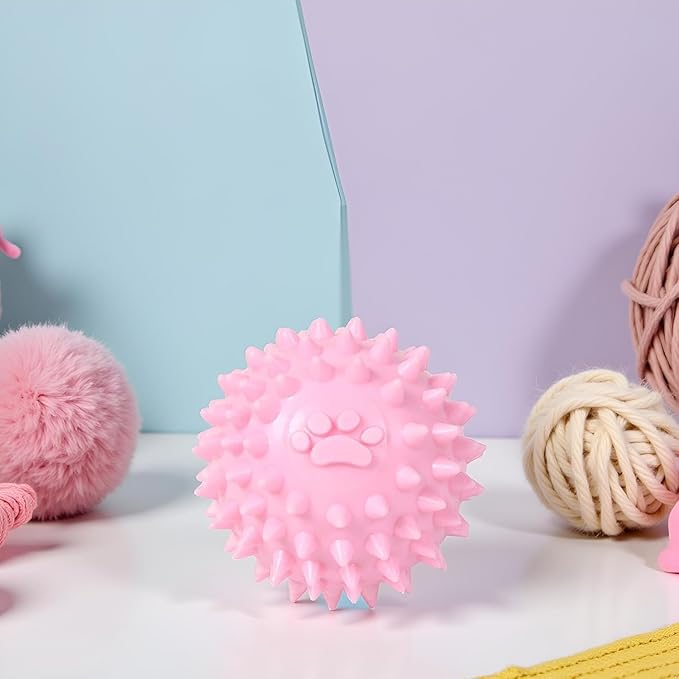 Pink Spiky Ball No Squeak Chew Toy for Aggressive Dogs - Long Lasting, Small, Heavy Chewers, Balls