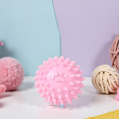 Pink Spiky Ball No Squeak Chew Toy for Aggressive Dogs - Long Lasting, Small, Heavy Chewers, Balls