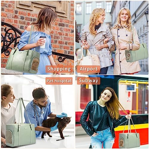 Lasaviin Fashion Dog Purse Pet Carrier Leather Bag for Small Dogs Cats Puppy, Portable Tote Bag Airline Approved Soft-Sided Carriers (Green) - Image 5